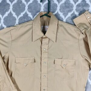Vintage 70s Western Shirt Men L Beige Tan Pearl Snap Cowboy Ranch Denver